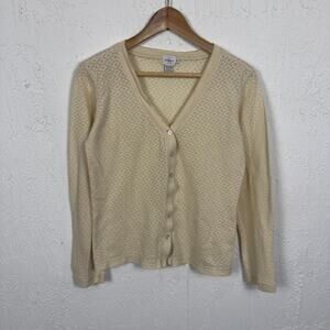 Vintage 90s Calvin Klein Beige Diamond Knit Cardigan Sweater Women’s Medium